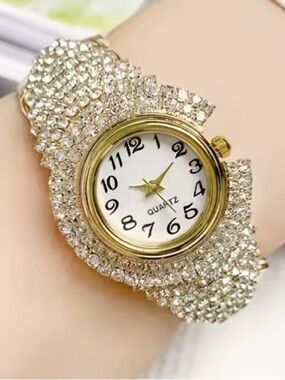 Anthropologie New!!! Gold Women\'s Watch with Crystal Accents Anthropologie 14k -Plated Stretch Band Watch - Gold  main image 3